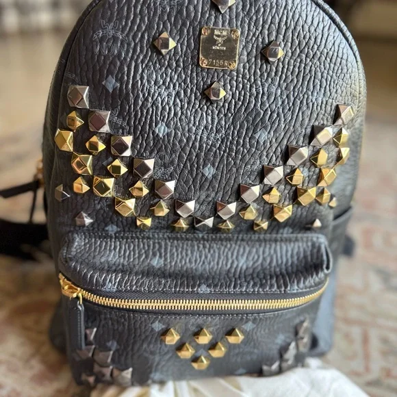 MCM Black Backpack with Gold Accents display picture 3